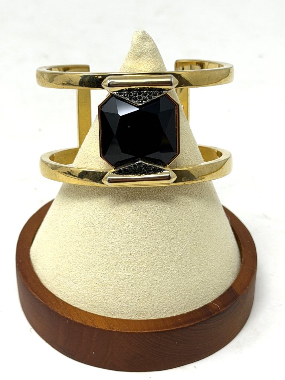 Vince Camuto Gold Tone Black Faceted Stone Architectural Cuff Bracelet V Mark